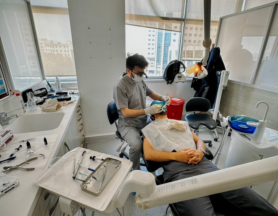 A dentist providing gentle care to a patient in a modern Stittsville clinic